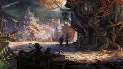 Trees ships artwork fantasy art Inn