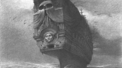 Trees ships grayscale artwork