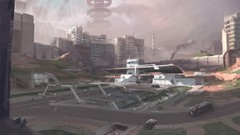 Trees smoke cars halo cityscapes concept art artwork digital 