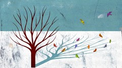 Trees snow Birds grunge artwork snow landscapes Broken Social 