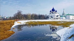 Trees snow blue Frozen religion skies churches man-made