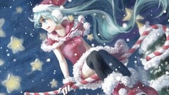 Trees snow night Stars Christmas Candies long hair anime girls 
