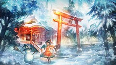 Trees snow winter gate dress hats Snowmen red dress bows 