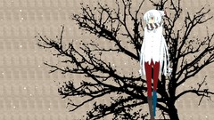 Trees snow winter white hair red eyes bows pants scarfs long 