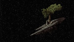 Trees Stars lonely outer space island in the sky