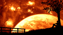 Trees Stars orange moon