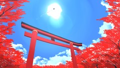 Trees sun clouds autumn flying lens flare touhou inubashiri 