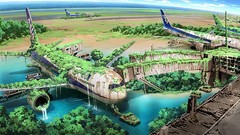 Trees water Aircraft Anime ruins Tokyo abandoned airports 