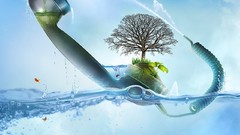 Trees water bubbles goldfish telephone phones digital art 