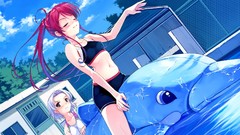 Trees water clouds Dolphins wet white hair blush long hair gray 