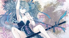 Trees water dress Ribbons hatsune miku vocaloid twintails off 