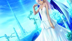 Trees water wings Plants Anime dress horns angels pink hair 