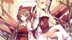 Trees water woman blood gate ruins dress hats red eyes vertical 