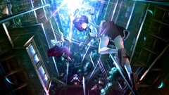 Trees weapons ladder tie hats socks flying white hair red eyes 