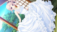 Trees white dress blondes anime girls dojo