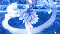 Trees winter water ice Anime kimono blue hair anime girls scans 