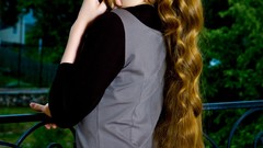 Trees woman balcony dress outdoors smiling long hair models 