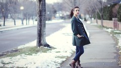 Trees woman brunettes streets Katie Joanne