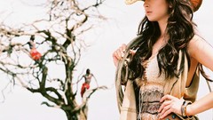 Trees woman French hats Africa American blurred asians models 