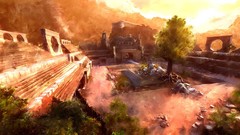 Trees yard rocks artwork stairways