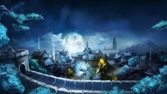 trine video games fantasy art Chinese architecture moon sky