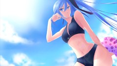 Tube Anime blue hair long hair blue eyes hair bow ecchi bikini 