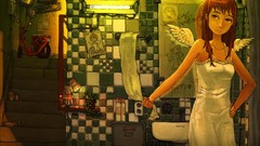 Tube head dress motor drawings shoulders long hair anime girls 