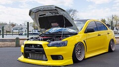 tuning Car yellow cars Mitsubishi Lancer Evo X Harbor Mitsubishi