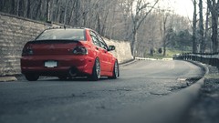 Tuning cars roads forests red cars Mitsubishi Lancer Evolution 