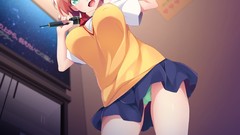 TV microphones skirts anime girls green eyes school uniforms 