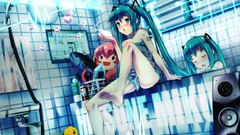 Twins pink hair long hair anime girls closed eyes hatsune miku 