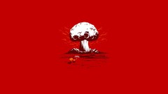 Typography red background funny minimalistic nuclear explosions 
