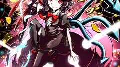UFO snakes dress trident red eyes beams touhou black hair 