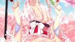 Umbrellas blondes anime girls blue eyes yukata ko-cha original 