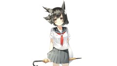 Umbrellas blush smiling school uniforms short hair yellow eyes 