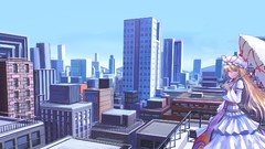 Umbrellas hats blondes cities long hair pink eyes anime girls 