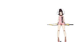 Umbrellas white background red eyes legs blush anime girls 