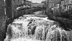 United Kingdom houses streams Yorkshire grayscale
