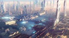 Urban science fiction cityscapes vessel digital art futuristic 