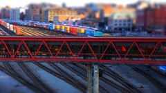 Vehicles tilt-shift railroad tracks trains railroads railroad 