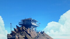 video games Firewatch clouds rocks sky artwork cyan bright