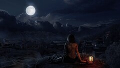 village moon night oriental drawing tattoo Women fantasy art cgi