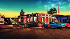 vintage Car artwork blue cars diner USA Scooters