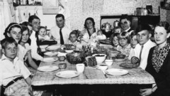 Vintage family grayscale monochrome