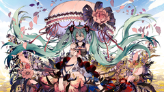 vocaloid hatsune miku Anime Flowers umbrella anime girls leaves