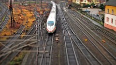 Wall bullet train tilt-shift railroad tracks trains ICE 3 