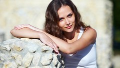 Wall clouds woman outdoors stills sunlight brunettes photo 
