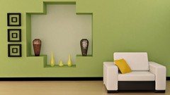 Wall design Green interior vase couch