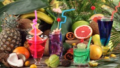 Wall glass apples cocktail kiwi bananas fruits party pineapples