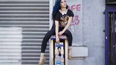 Wall woman blue hair cityscapes Dani Artaud